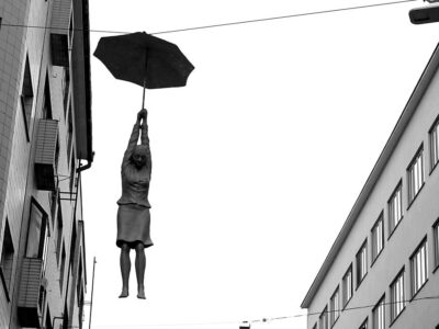 woman on a rope-city art
